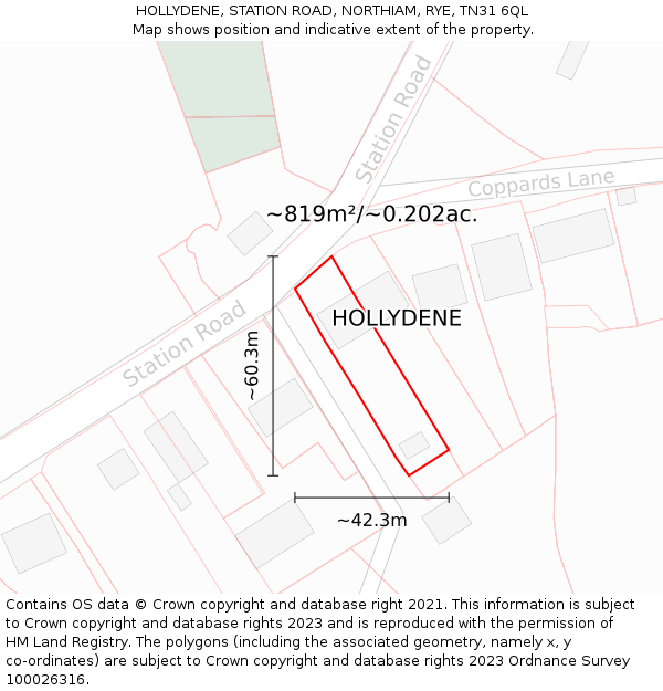 HOLLYDENE, STATION ROAD, NORTHIAM, RYE, TN31 6QL: Plot and title map