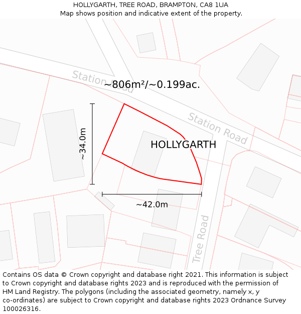 HOLLYGARTH, TREE ROAD, BRAMPTON, CA8 1UA: Plot and title map