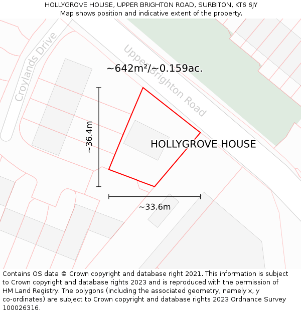 HOLLYGROVE HOUSE, UPPER BRIGHTON ROAD, SURBITON, KT6 6JY: Plot and title map