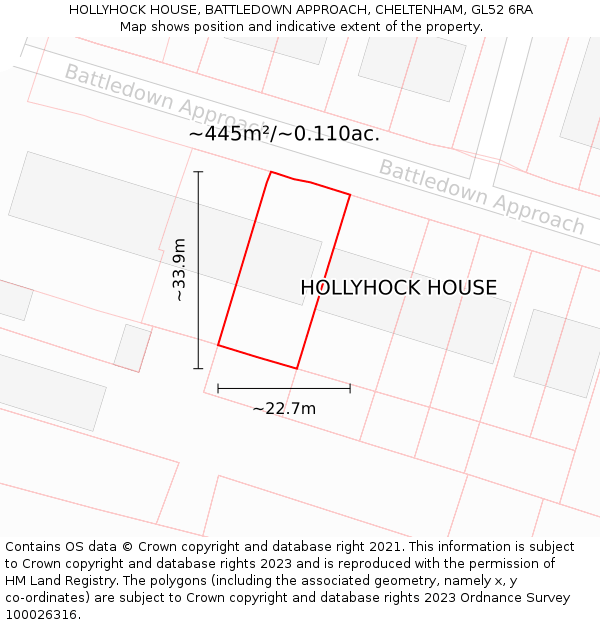 HOLLYHOCK HOUSE, BATTLEDOWN APPROACH, CHELTENHAM, GL52 6RA: Plot and title map