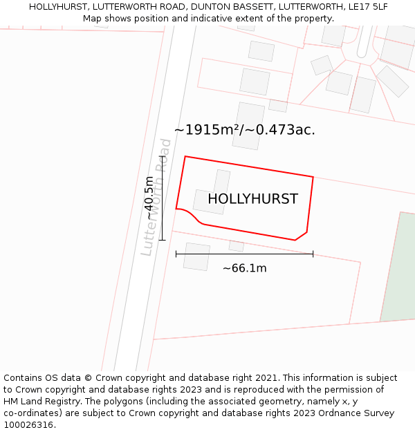 HOLLYHURST, LUTTERWORTH ROAD, DUNTON BASSETT, LUTTERWORTH, LE17 5LF: Plot and title map