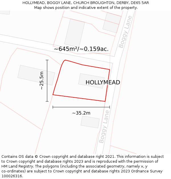 HOLLYMEAD, BOGGY LANE, CHURCH BROUGHTON, DERBY, DE65 5AR: Plot and title map