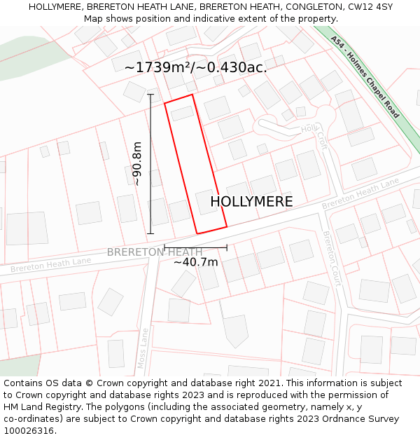 HOLLYMERE, BRERETON HEATH LANE, BRERETON HEATH, CONGLETON, CW12 4SY: Plot and title map
