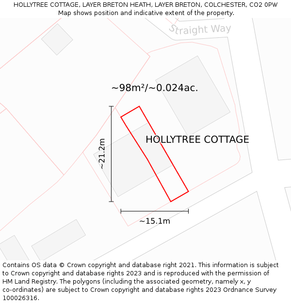 HOLLYTREE COTTAGE, LAYER BRETON HEATH, LAYER BRETON, COLCHESTER, CO2 0PW: Plot and title map