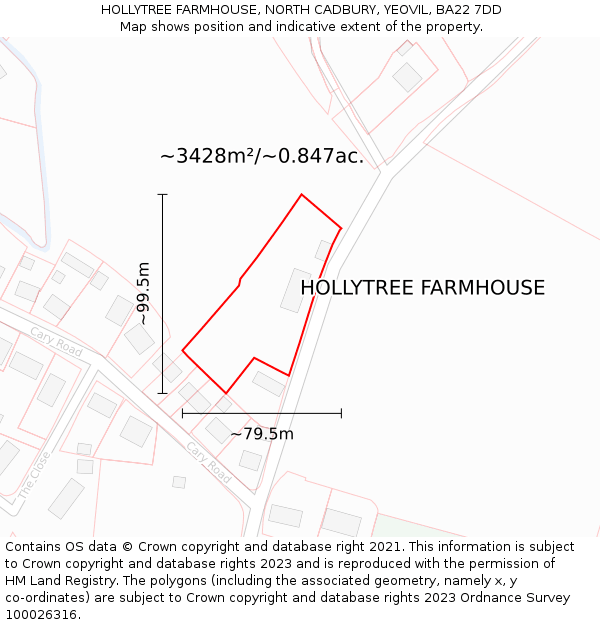 HOLLYTREE FARMHOUSE, NORTH CADBURY, YEOVIL, BA22 7DD: Plot and title map