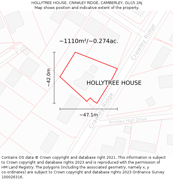 HOLLYTREE HOUSE, CRAWLEY RIDGE, CAMBERLEY, GU15 2AJ: Plot and title map