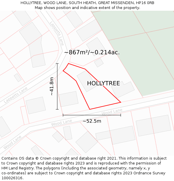 HOLLYTREE, WOOD LANE, SOUTH HEATH, GREAT MISSENDEN, HP16 0RB: Plot and title map