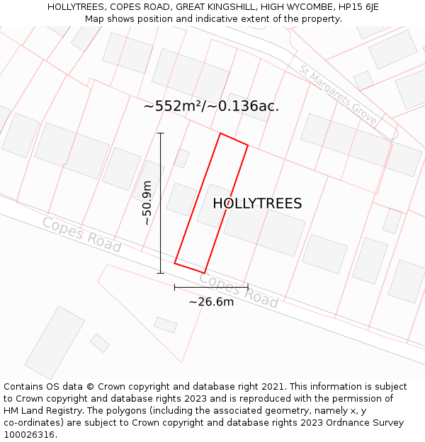 HOLLYTREES, COPES ROAD, GREAT KINGSHILL, HIGH WYCOMBE, HP15 6JE: Plot and title map