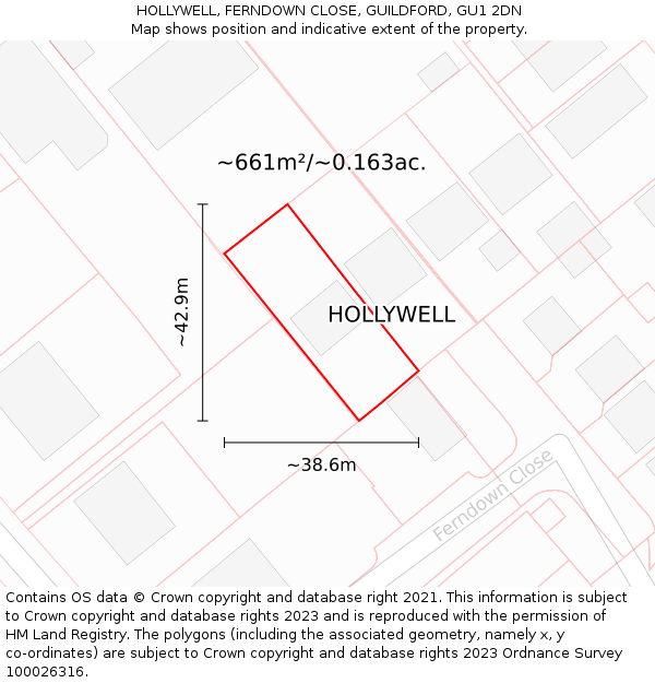 HOLLYWELL, FERNDOWN CLOSE, GUILDFORD, GU1 2DN: Plot and title map