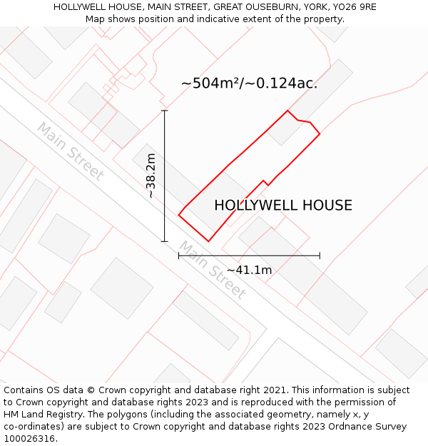 HOLLYWELL HOUSE, MAIN STREET, GREAT OUSEBURN, YORK, YO26 9RE: Plot and title map