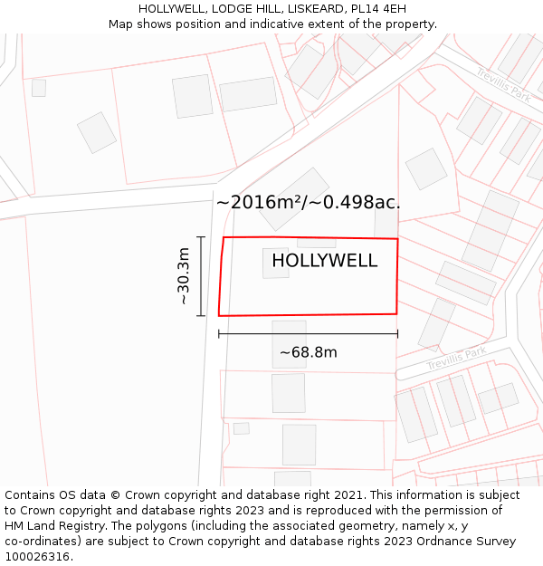 HOLLYWELL, LODGE HILL, LISKEARD, PL14 4EH: Plot and title map
