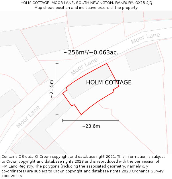 HOLM COTTAGE, MOOR LANE, SOUTH NEWINGTON, BANBURY, OX15 4JQ: Plot and title map