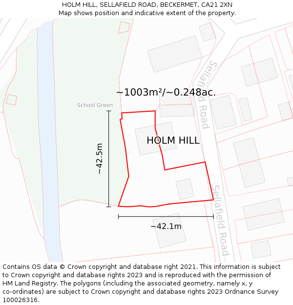 HOLM HILL, SELLAFIELD ROAD, BECKERMET, CA21 2XN: Plot and title map