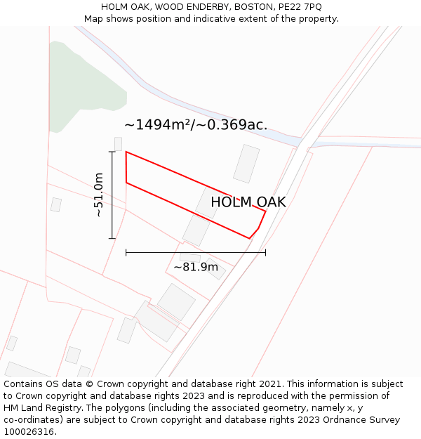 HOLM OAK, WOOD ENDERBY, BOSTON, PE22 7PQ: Plot and title map