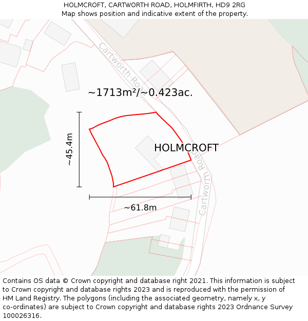 HOLMCROFT, CARTWORTH ROAD, HOLMFIRTH, HD9 2RG: Plot and title map