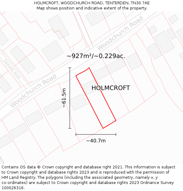 HOLMCROFT, WOODCHURCH ROAD, TENTERDEN, TN30 7AE: Plot and title map