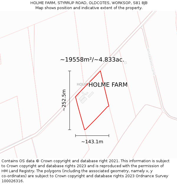 HOLME FARM, STYRRUP ROAD, OLDCOTES, WORKSOP, S81 8JB: Plot and title map