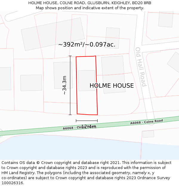 HOLME HOUSE, COLNE ROAD, GLUSBURN, KEIGHLEY, BD20 8RB: Plot and title map