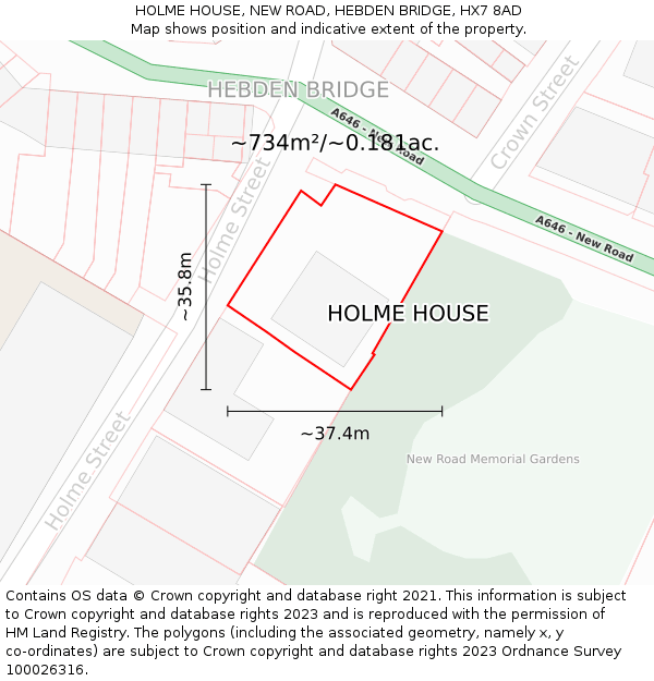 HOLME HOUSE, NEW ROAD, HEBDEN BRIDGE, HX7 8AD: Plot and title map