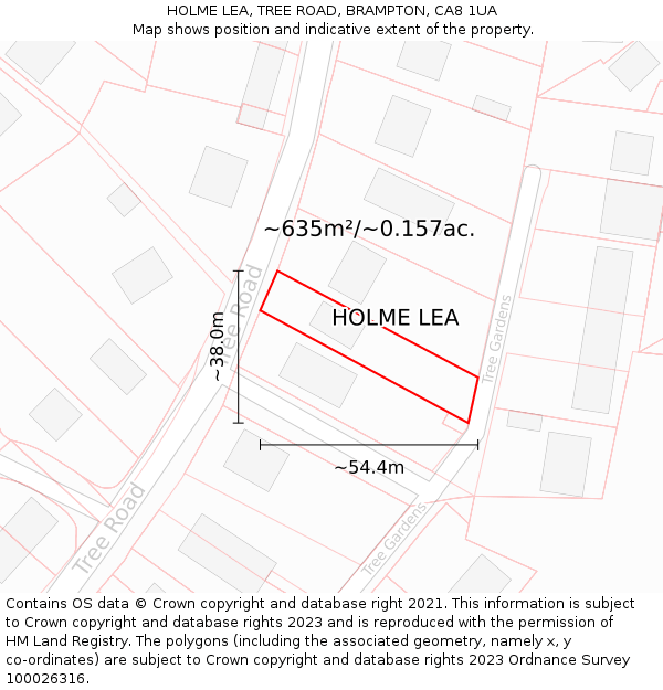 HOLME LEA, TREE ROAD, BRAMPTON, CA8 1UA: Plot and title map