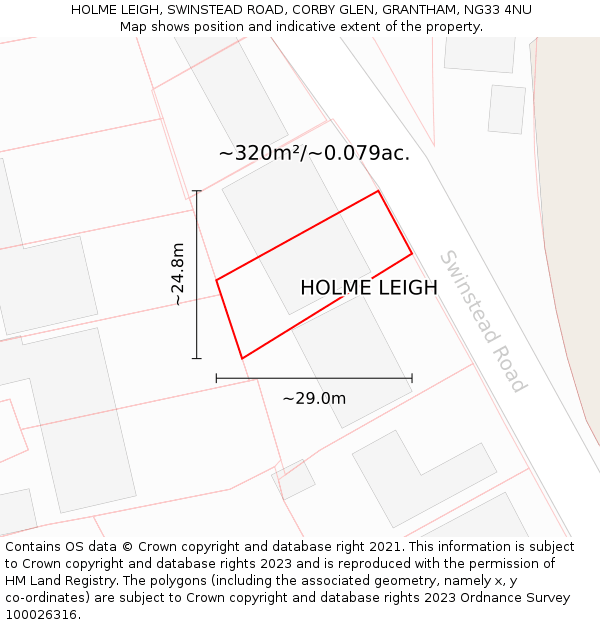 HOLME LEIGH, SWINSTEAD ROAD, CORBY GLEN, GRANTHAM, NG33 4NU: Plot and title map