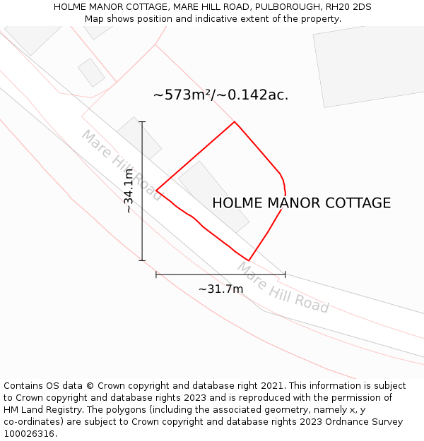 HOLME MANOR COTTAGE, MARE HILL ROAD, PULBOROUGH, RH20 2DS: Plot and title map