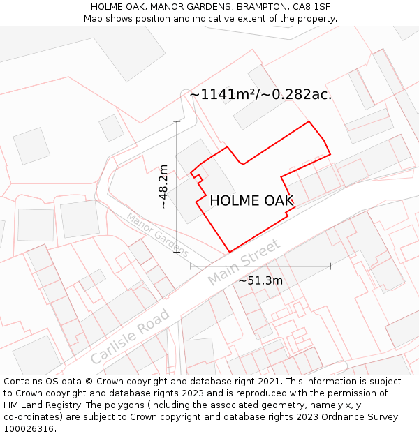 HOLME OAK, MANOR GARDENS, BRAMPTON, CA8 1SF: Plot and title map