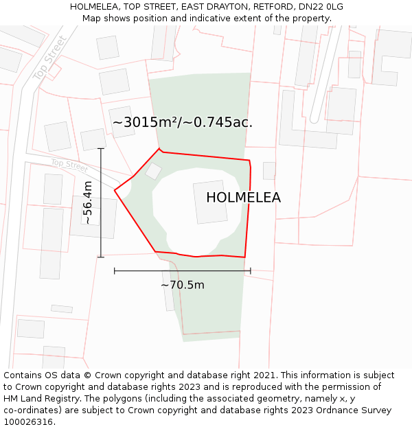 HOLMELEA, TOP STREET, EAST DRAYTON, RETFORD, DN22 0LG: Plot and title map