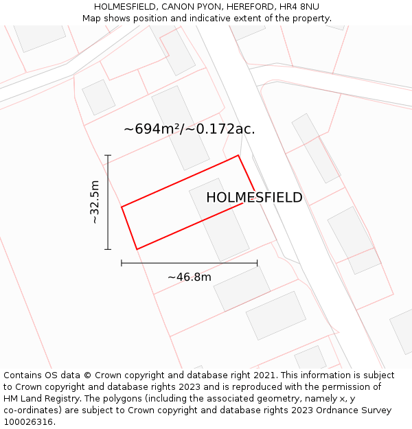 HOLMESFIELD, CANON PYON, HEREFORD, HR4 8NU: Plot and title map