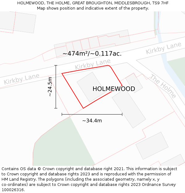 HOLMEWOOD, THE HOLME, GREAT BROUGHTON, MIDDLESBROUGH, TS9 7HF: Plot and title map