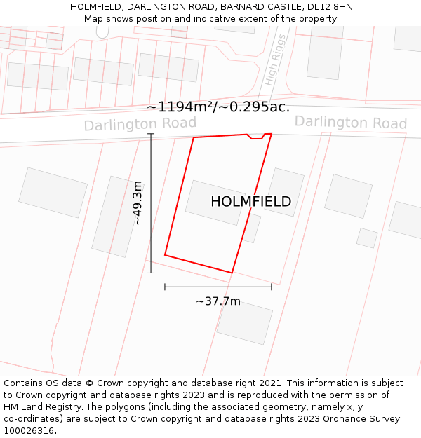 HOLMFIELD, DARLINGTON ROAD, BARNARD CASTLE, DL12 8HN: Plot and title map