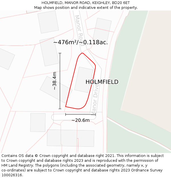 HOLMFIELD, MANOR ROAD, KEIGHLEY, BD20 6ET: Plot and title map