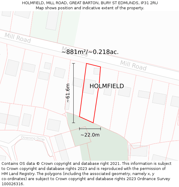 HOLMFIELD, MILL ROAD, GREAT BARTON, BURY ST EDMUNDS, IP31 2RU: Plot and title map