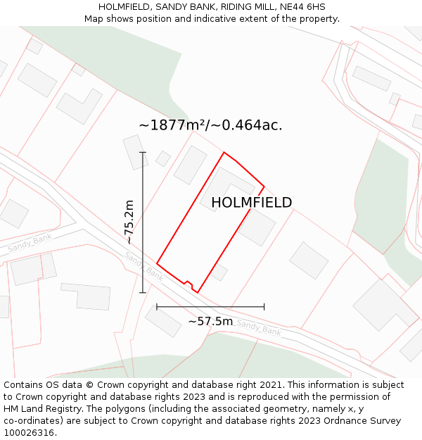 HOLMFIELD, SANDY BANK, RIDING MILL, NE44 6HS: Plot and title map