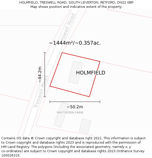 HOLMFIELD, TRESWELL ROAD, SOUTH LEVERTON, RETFORD, DN22 0BP: Plot and title map