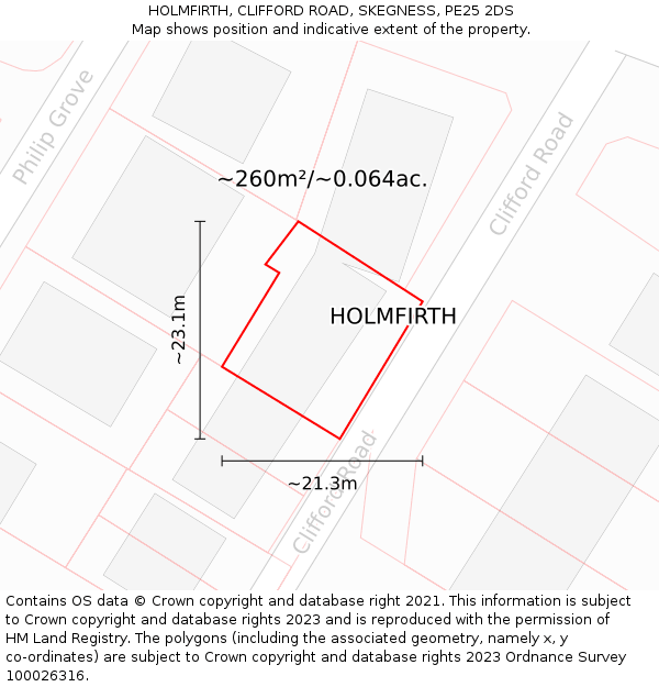 HOLMFIRTH, CLIFFORD ROAD, SKEGNESS, PE25 2DS: Plot and title map