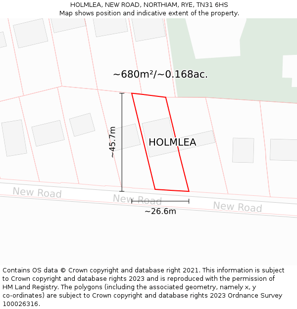 HOLMLEA, NEW ROAD, NORTHIAM, RYE, TN31 6HS: Plot and title map