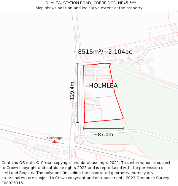 HOLMLEA, STATION ROAD, CORBRIDGE, NE45 5AY: Plot and title map