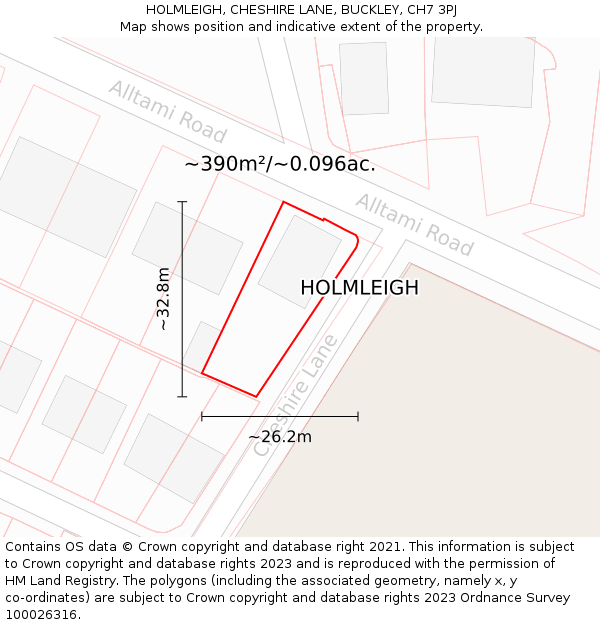 HOLMLEIGH, CHESHIRE LANE, BUCKLEY, CH7 3PJ: Plot and title map