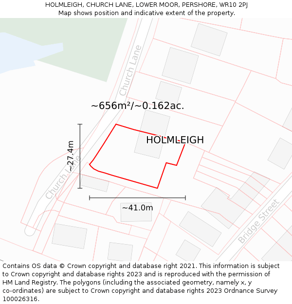 HOLMLEIGH, CHURCH LANE, LOWER MOOR, PERSHORE, WR10 2PJ: Plot and title map