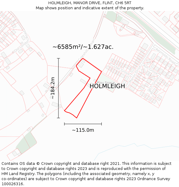 HOLMLEIGH, MANOR DRIVE, FLINT, CH6 5RT: Plot and title map