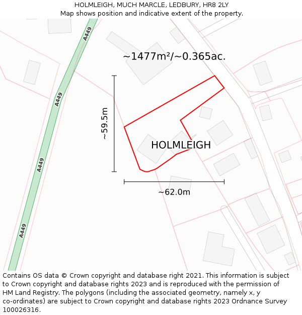 HOLMLEIGH, MUCH MARCLE, LEDBURY, HR8 2LY: Plot and title map