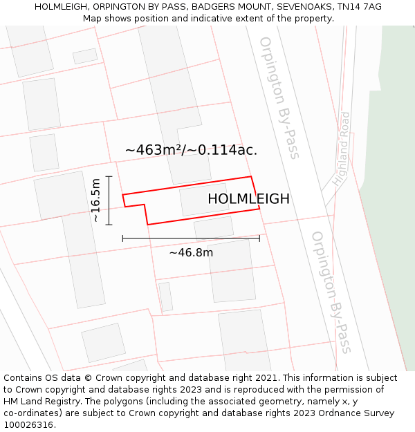 HOLMLEIGH, ORPINGTON BY PASS, BADGERS MOUNT, SEVENOAKS, TN14 7AG: Plot and title map