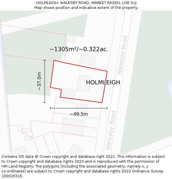 HOLMLEIGH, WALESBY ROAD, MARKET RASEN, LN8 3UJ: Plot and title map