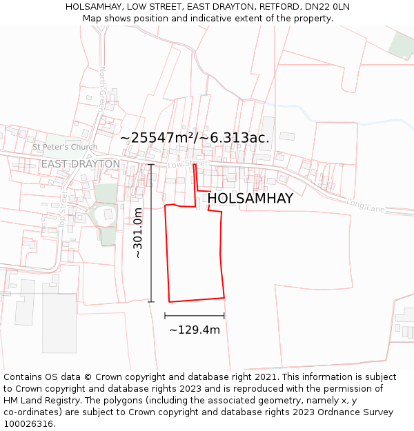 HOLSAMHAY, LOW STREET, EAST DRAYTON, RETFORD, DN22 0LN: Plot and title map