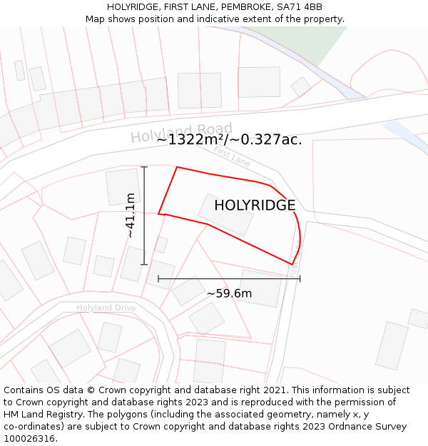HOLYRIDGE, FIRST LANE, PEMBROKE, SA71 4BB: Plot and title map