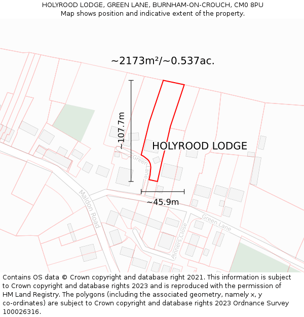 HOLYROOD LODGE, GREEN LANE, BURNHAM-ON-CROUCH, CM0 8PU: Plot and title map