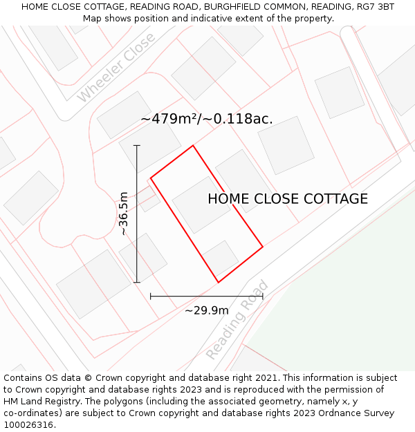 HOME CLOSE COTTAGE, READING ROAD, BURGHFIELD COMMON, READING, RG7 3BT: Plot and title map