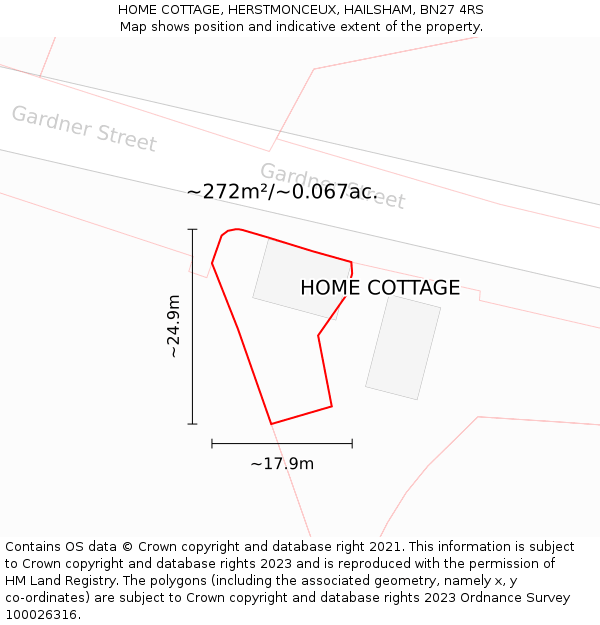 HOME COTTAGE, HERSTMONCEUX, HAILSHAM, BN27 4RS: Plot and title map