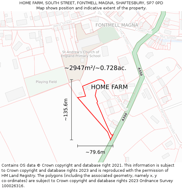 HOME FARM, SOUTH STREET, FONTMELL MAGNA, SHAFTESBURY, SP7 0PD: Plot and title map